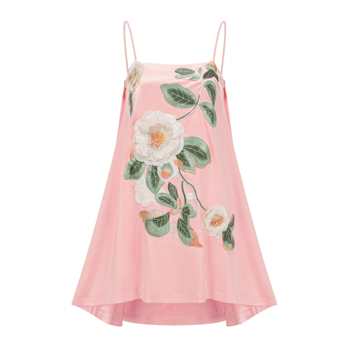 Aurohaya Avril Pink Floral Embroidered Satin Mini Dress