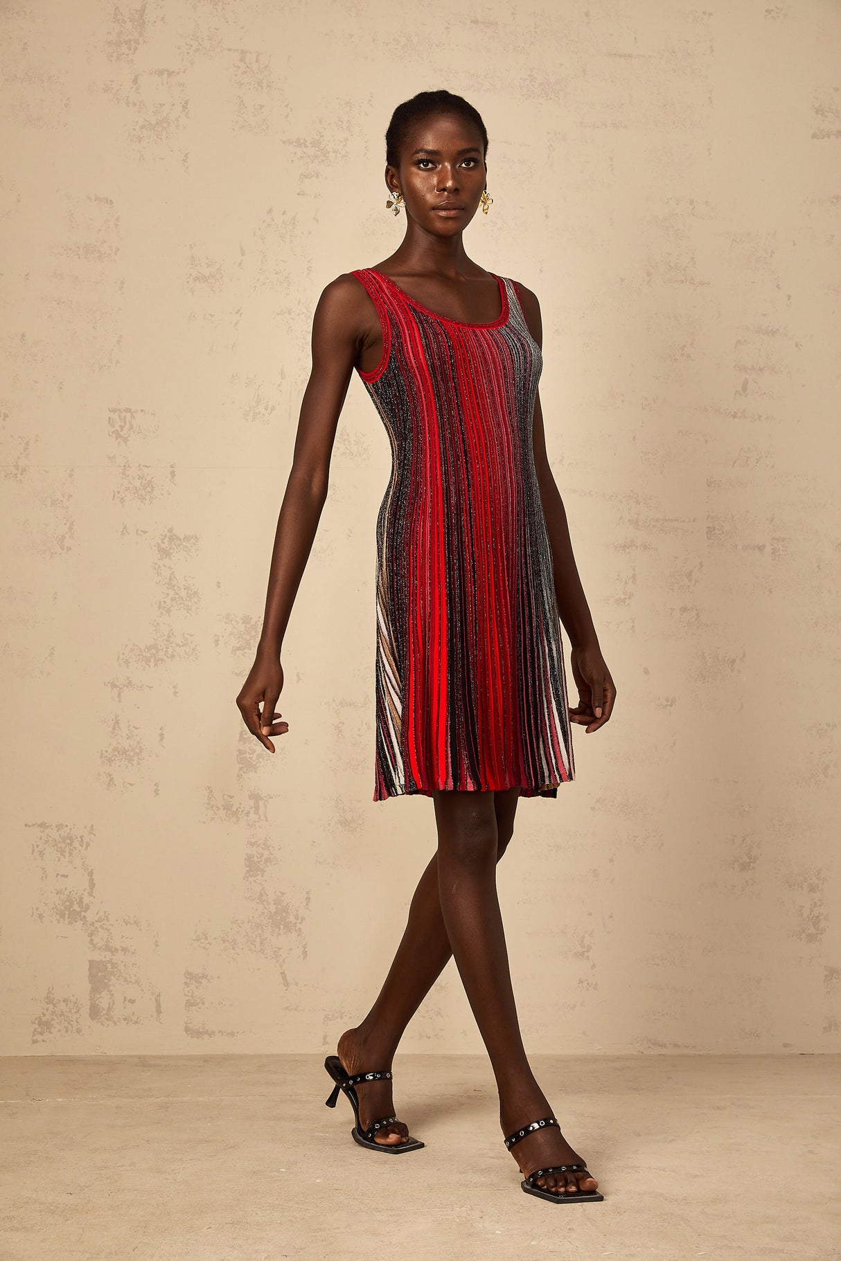 Aurohaya Amaryllis Red Sequin Striped Knit Mini Dress