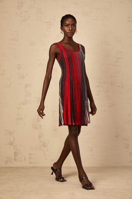 Aurohaya Amaryllis Red Sequin Striped Knit Mini Dress