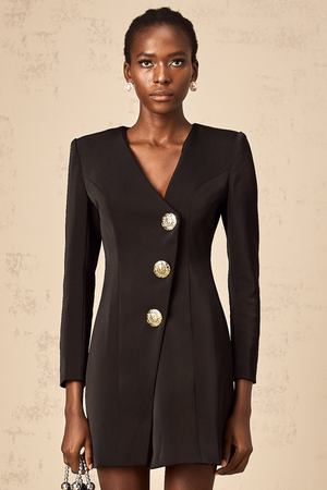 Aurohaya Dominique black lion-head blazer mini dress