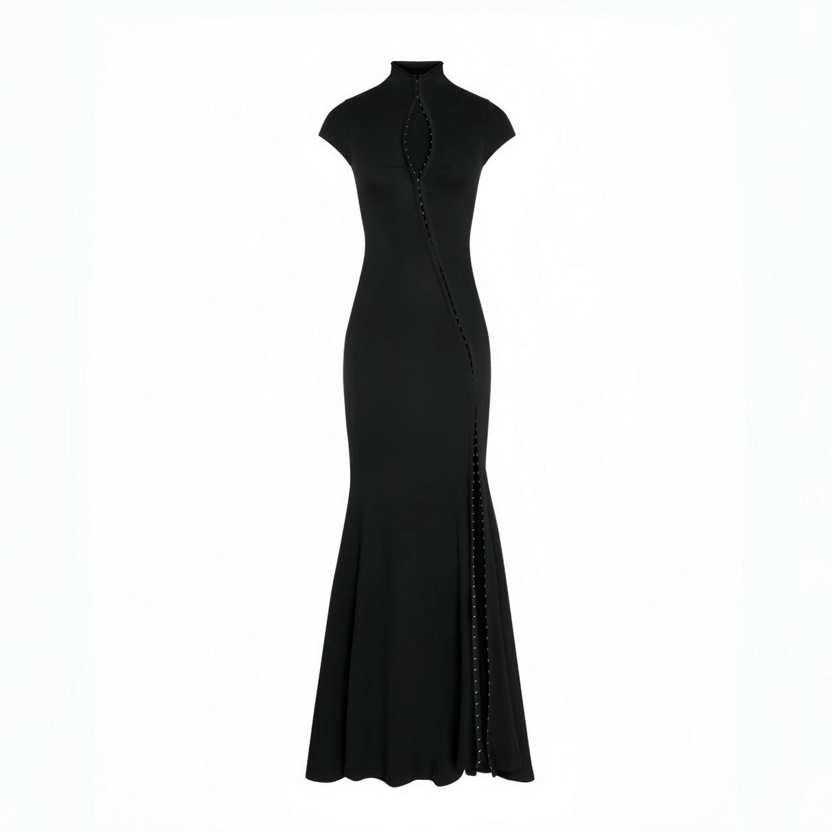 Aurohaya Vespera Black Keyhole Maxi Dress with High Thigh Slit