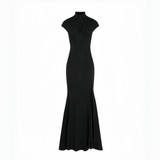 Vespera Black Keyhole Maxi Dress with High Thigh Slit