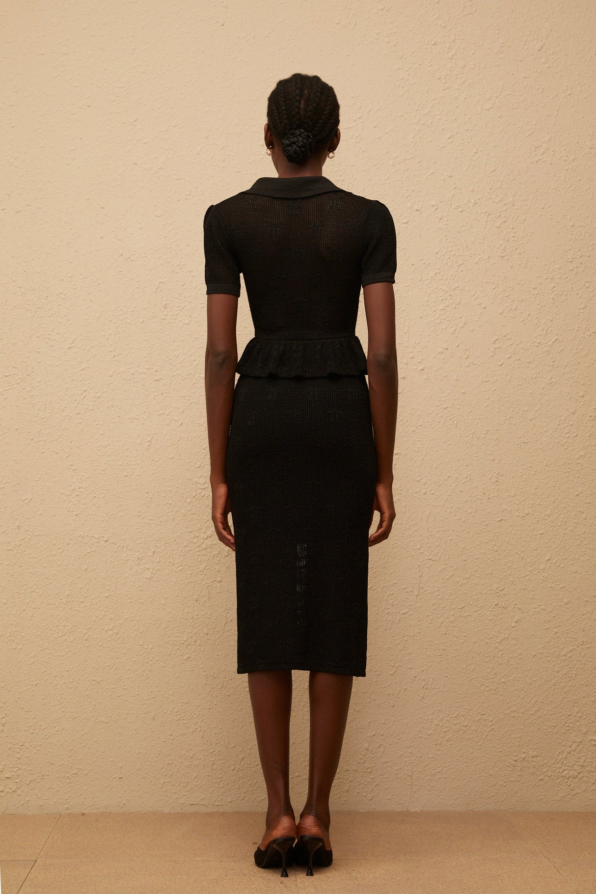 Aurohaya Theodora Black Crochet Knit Midi Dress