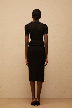 Aurohaya Theodora Black Crochet Knit Midi Dress