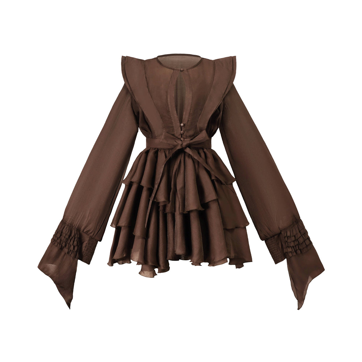 Aurohaya Annabelle Brown Cutout Ruffled Mini Dress