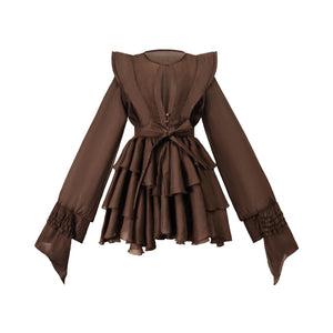 Aurohaya Annabelle Brown Cutout Ruffled Mini Dress