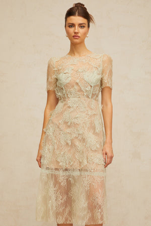 Aurohaya Xaviera mint-green floral-lace midi dress