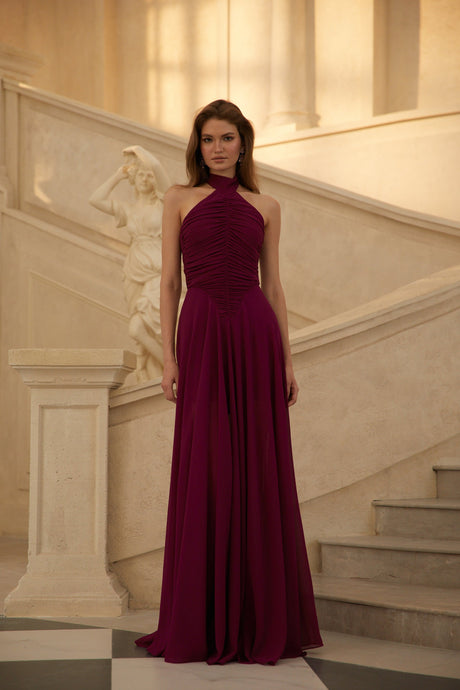 Aurohaya Kerstin Purple Ruched Maxi Dress