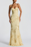 Théoline Yellow Floral Appliqué Corset Maxi Dress