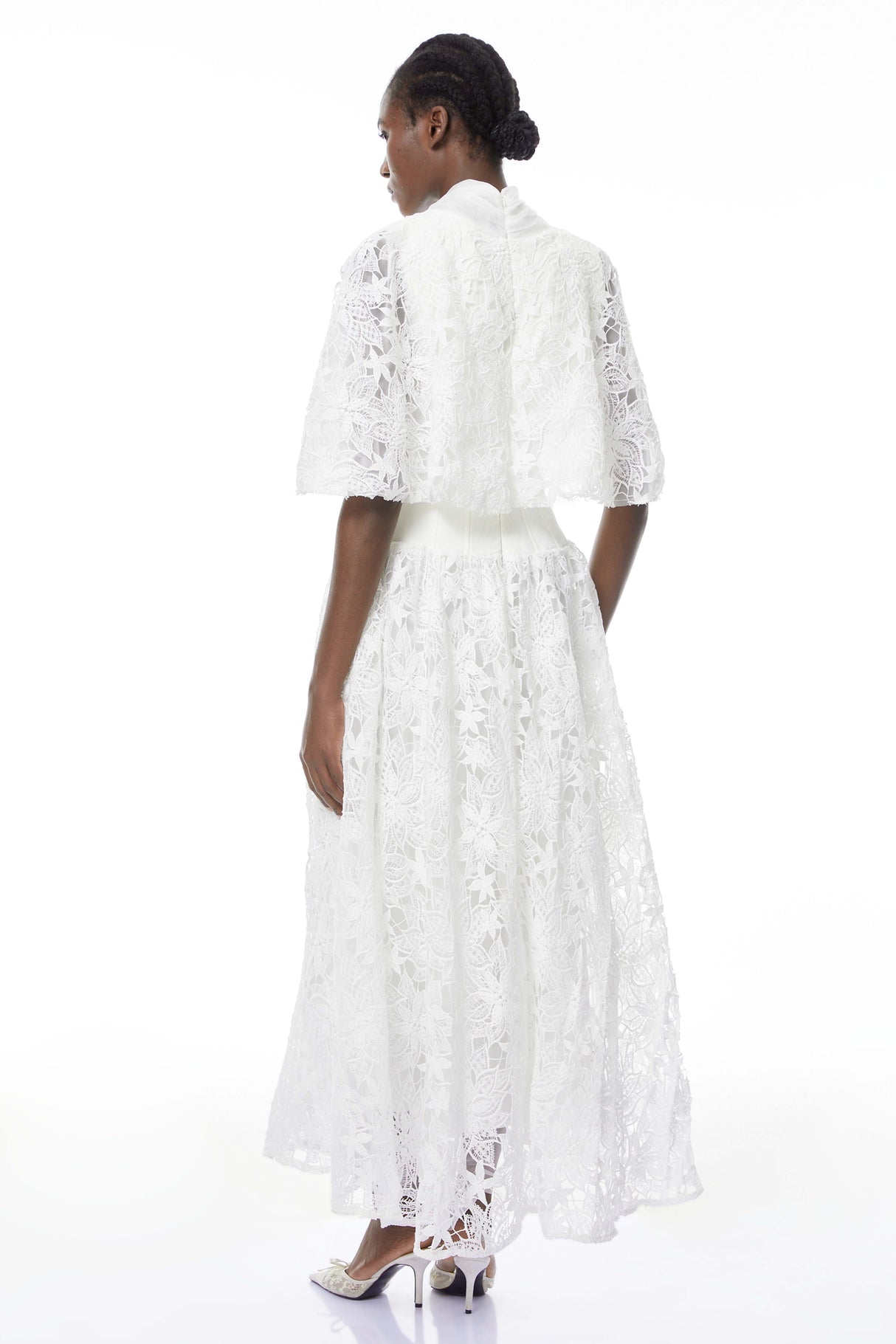 Aurohaya Sissel White Floral Lace Maxi Dress with Self-Tie