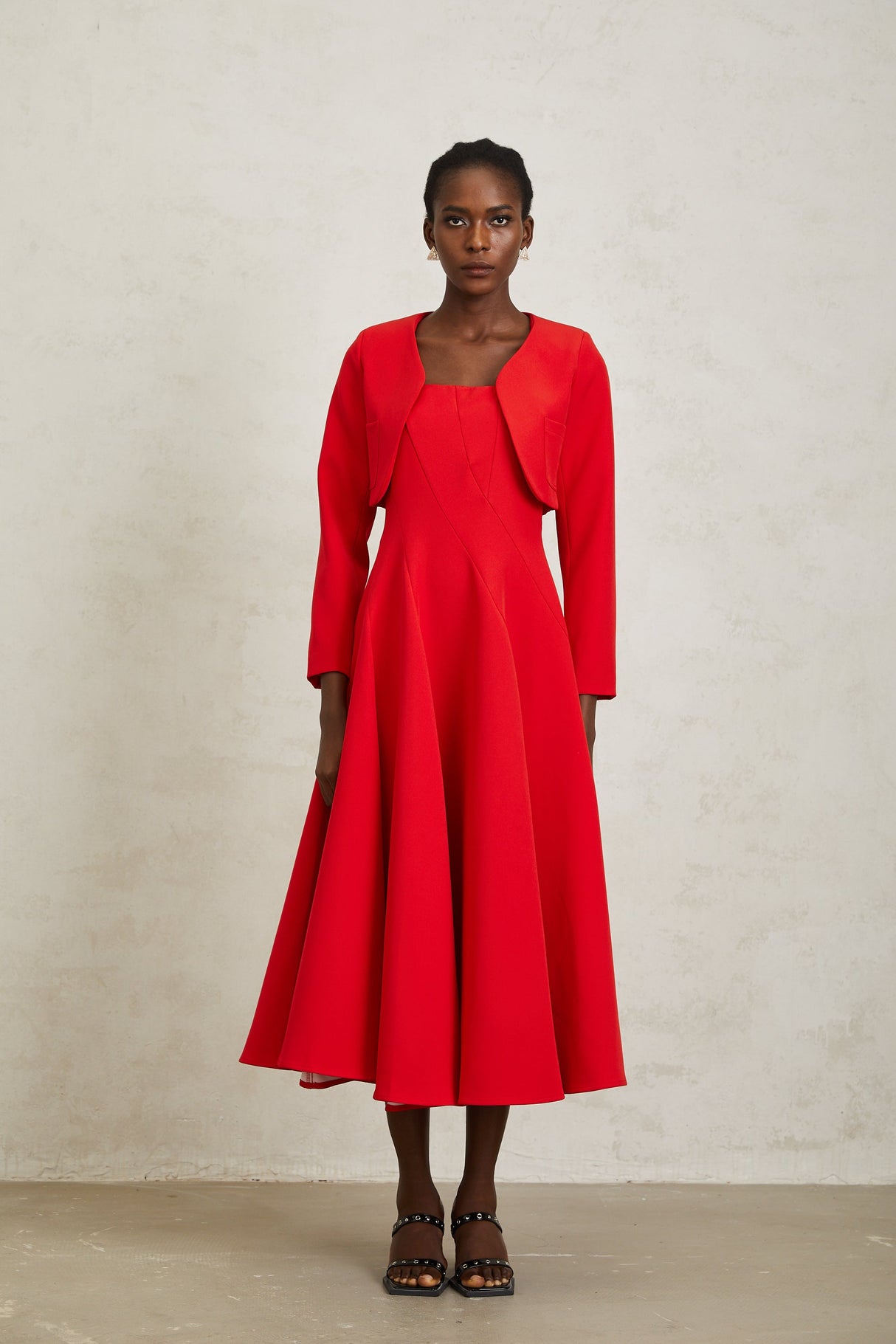 Aurohaya Patricia Red Cropped Jacket & Dress Set