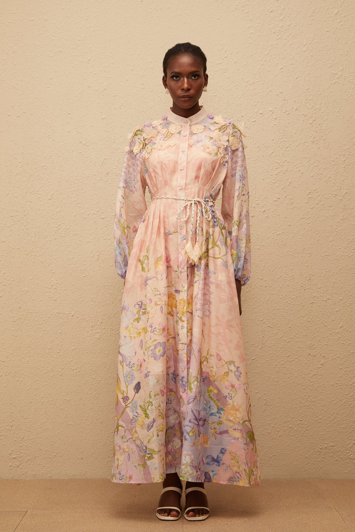 Aurohaya Delphine Pink Floral Print Maxi Dress