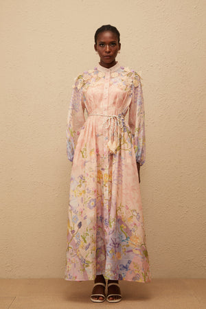 Aurohaya Delphine Pink Floral Print Maxi Dress