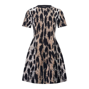 Aurohaya Lucie Brown Leopard Knit Mini Dress