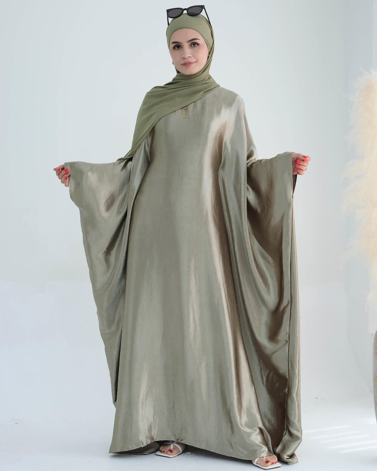 Shiny Satin Butterfly Abaya Dress