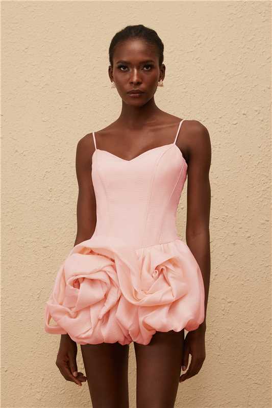 Aurohaya Melanie Pink 3D Petal Bubble Mini Dress