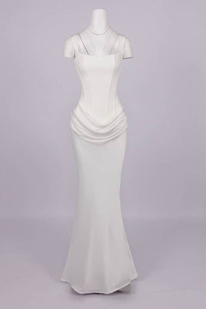 Hortense Square Neck Corset Maxi Dress / White