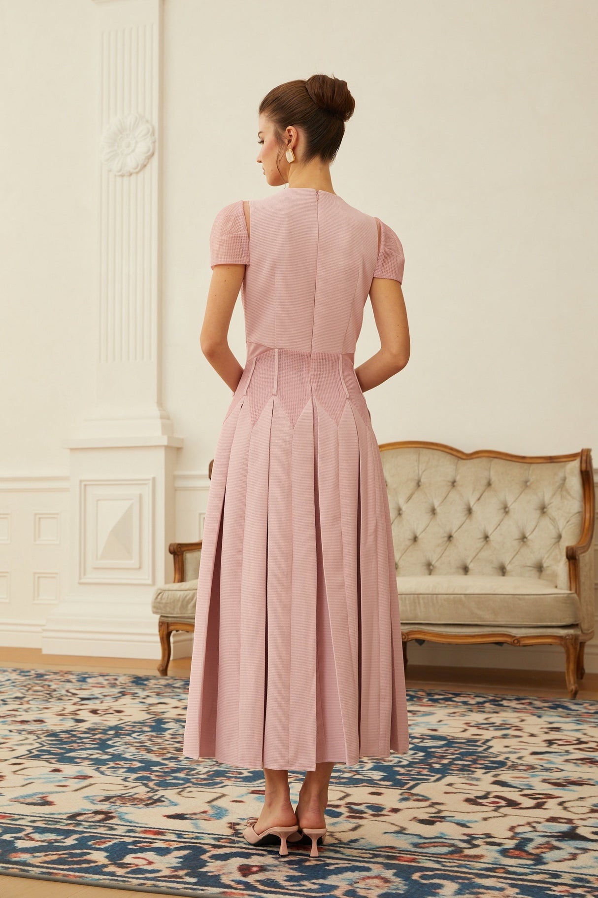 Aurohaya Maelle Pink Flower Embroidered Maxi Dress