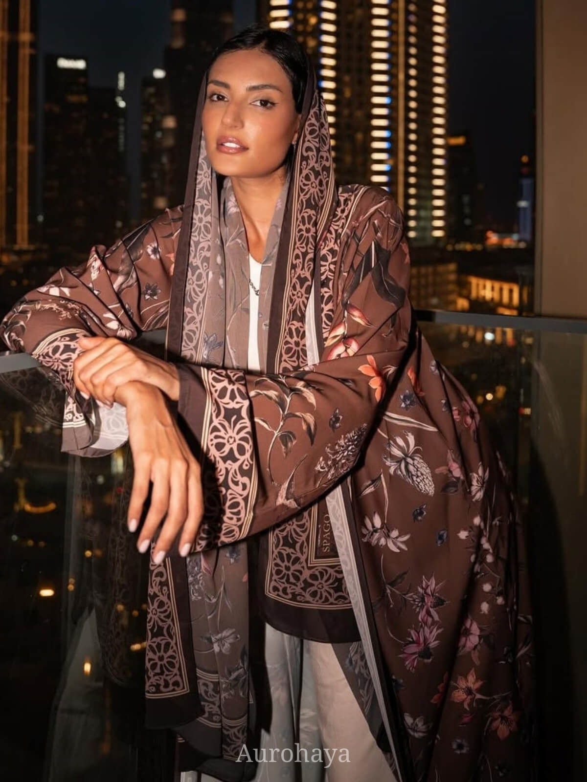Floral Printed Open Abaya with Hijab 2-Piece Set