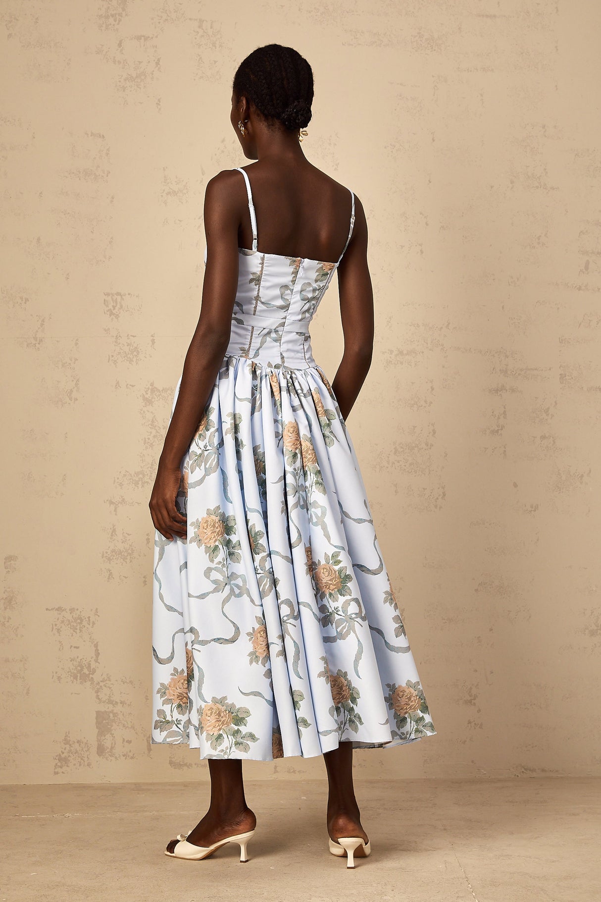 Aurohaya Fleur Blue Floral Print Midi Dress