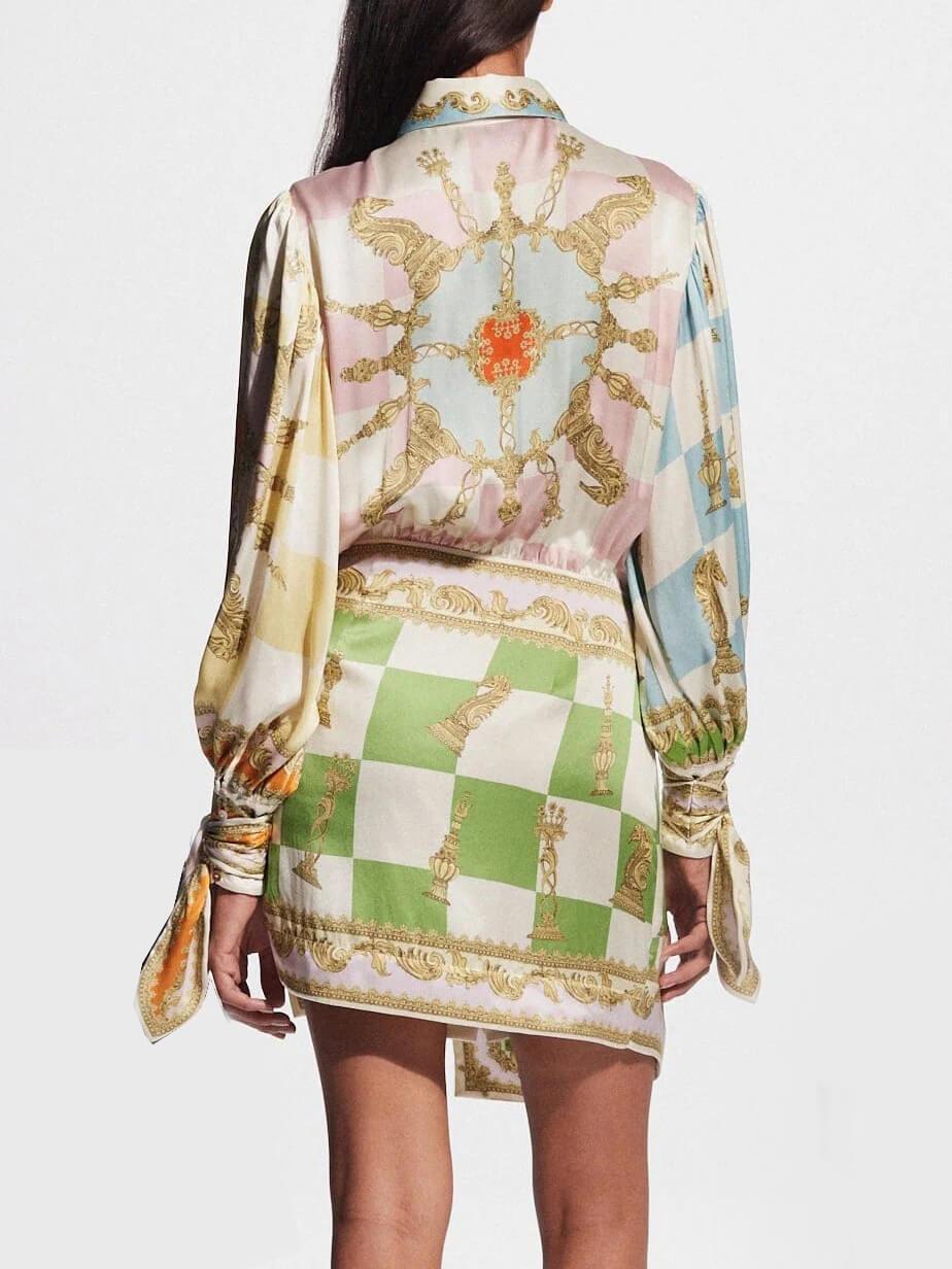 Aurohaya Unique Printed Irregular Knotted Mini Dress