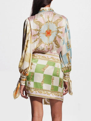 Aurohaya Unique Printed Irregular Knotted Mini Dress