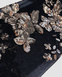 Floral Pattern Contrast Sequin One Shoulder Bodycon Dress