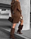 Long Sleeve Drop Shoulder Side Zipper Slit Casual Mini Dress