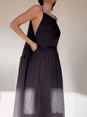 Aurohaya Unique Side Slit Lace-Up Pocket Vest Dress