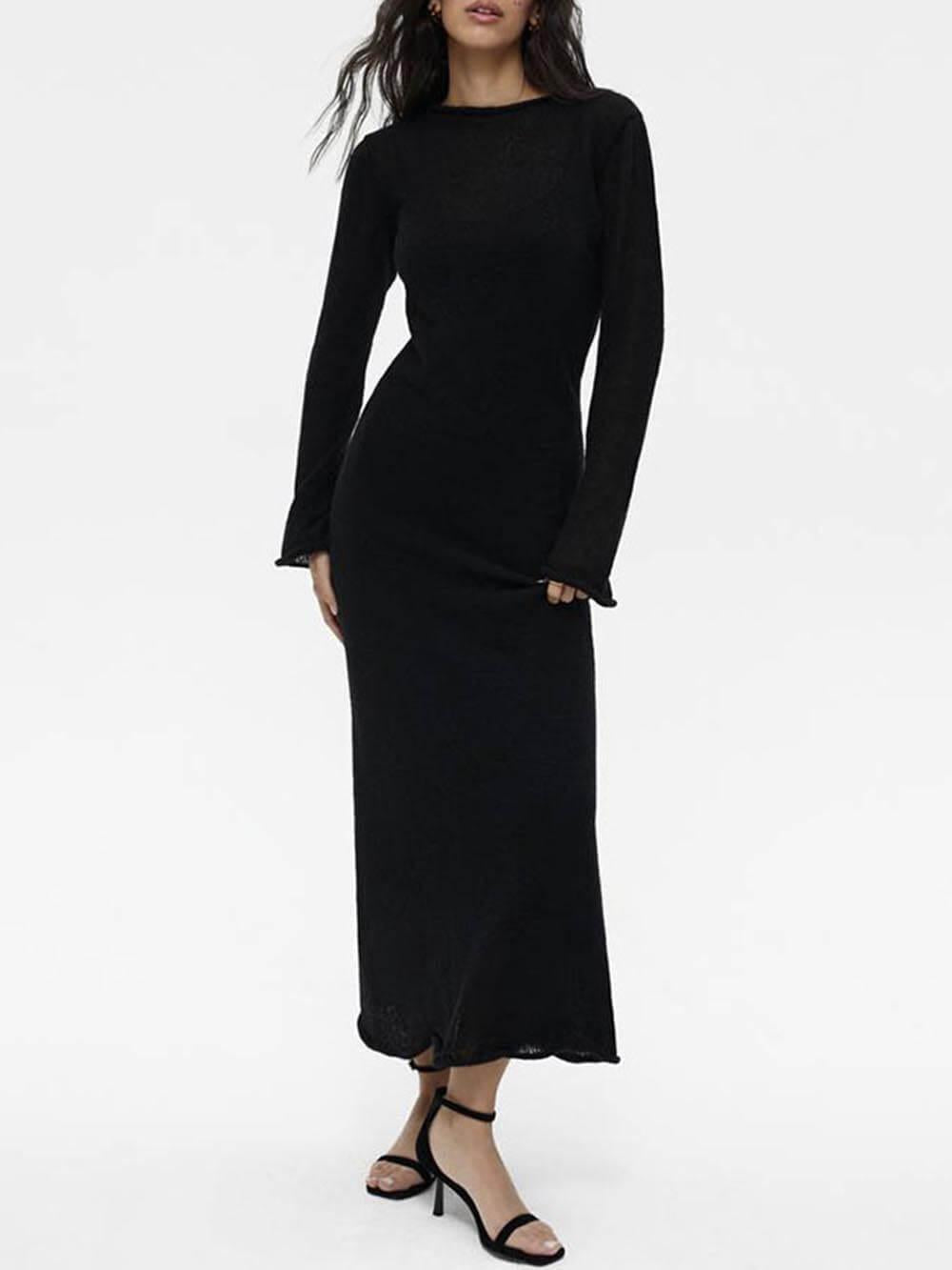 Aurohaya Classic Soft Knit Hollow Maxi Skirt + Vest Skirt Set