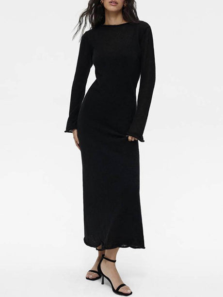 Aurohaya Classic Soft Knit Hollow Maxi Skirt + Vest Skirt Set