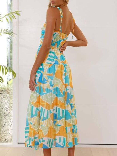 Aurohaya Printed Suspender Midi Dress