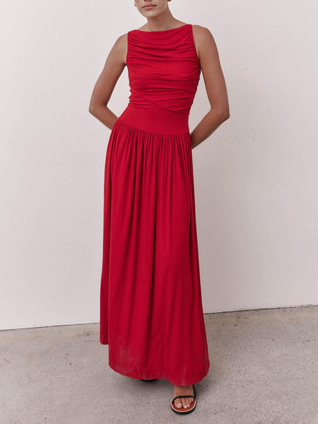 Aurohaya Elegant Pleated Sleeveless Maxi Dress