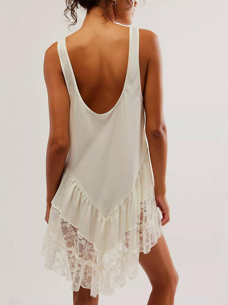 Aurohaya Sleeveless Lace Panel Mini Dress