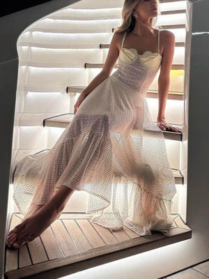 Aurohaya Elegant Floral Lace Large A-Line See-Through Suspender Dress