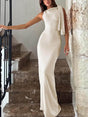 Aurohaya Fashion One Shoulder Ribbon Party Maxi Dress Apricot