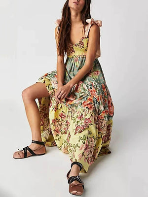 Aurohaya Classic French Fashion Floral Print Slip Dress