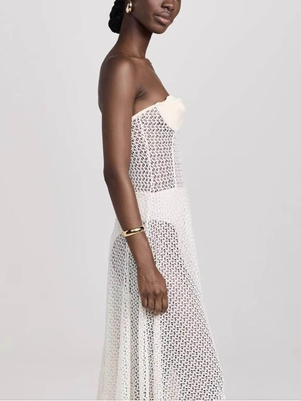 Aurohaya Elegant Floral Lace Large A-Line See-Through Suspender Dress