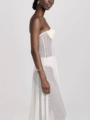 Aurohaya Elegant Floral Lace Large A-Line See-Through Suspender Dress