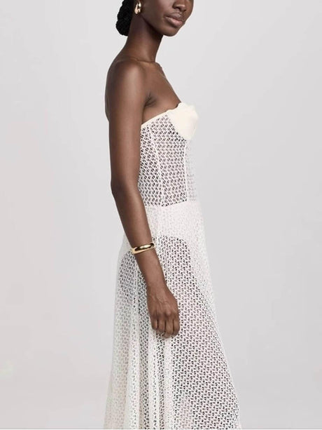 Aurohaya Elegant Floral Lace Large A-Line See-Through Suspender Dress