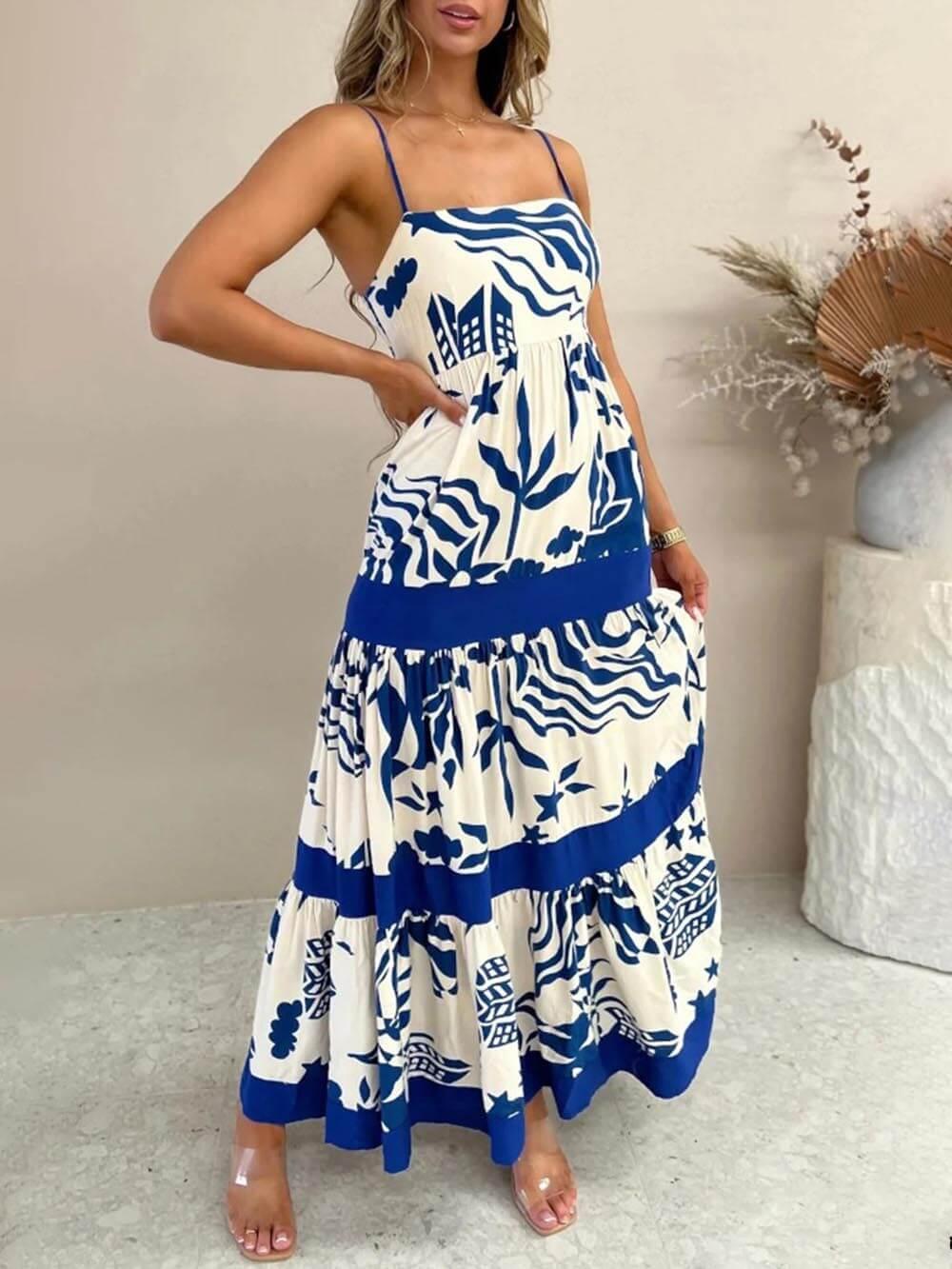 Aurohaya Elegant Ruffled With Floral Print Maxi Dress