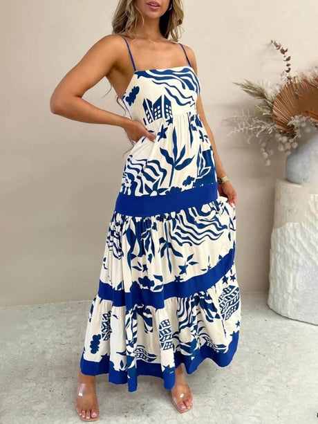 Aurohaya Elegant Ruffled With Floral Print Maxi Dress