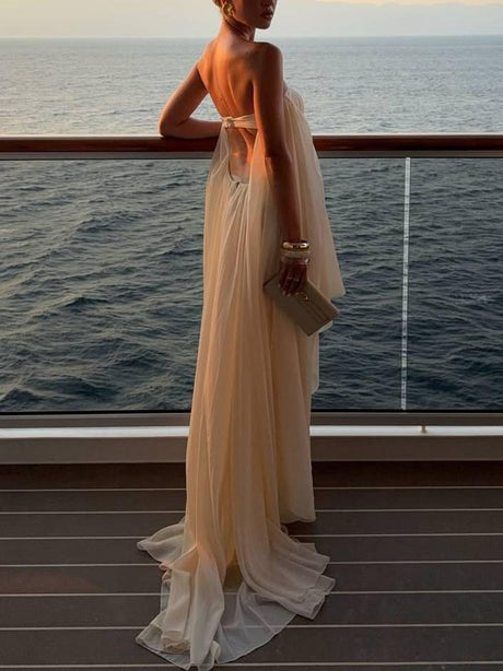 Aurohaya Tube Top Irregular Hem Maxi Dress