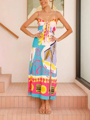 Aurohaya Bow Tie Sleeveless Slit Dress red