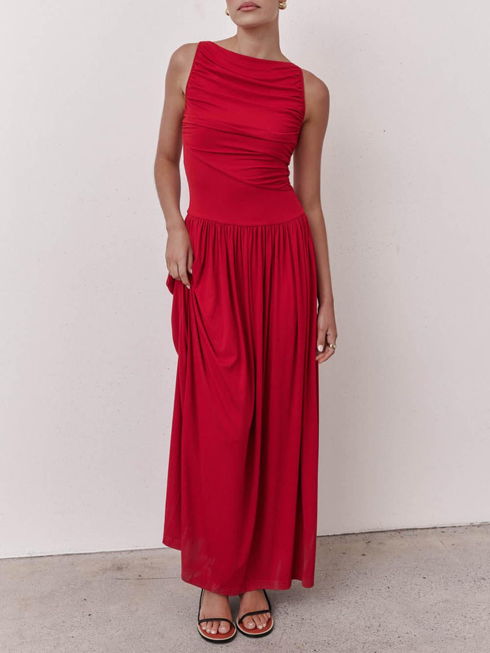 Aurohaya Elegant Pleated Sleeveless Maxi Dress
