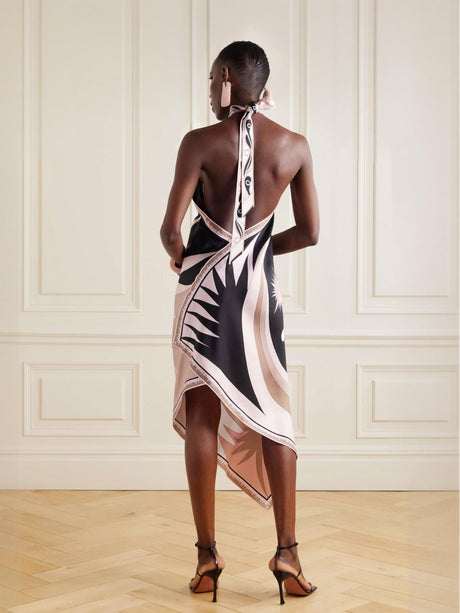 Aurohaya Open Back Abstract Print Midi Dress