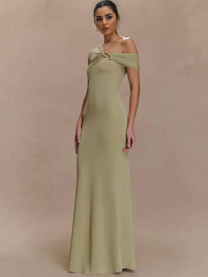 Aurohaya Off-shoulder Asymmetric Design Slim-fit Maxi Dress