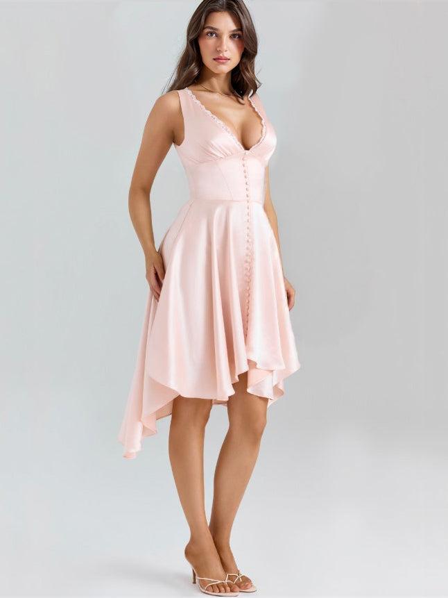 Aurohaya Deep V Irregular Hem Midi Dress