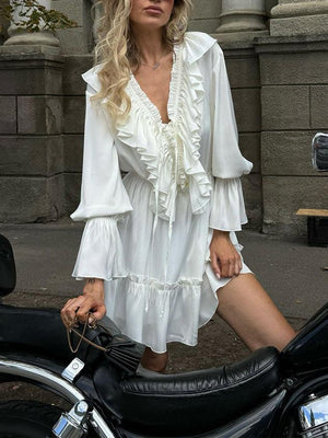 Aurohaya Ruffled Flared Sleeve Dress