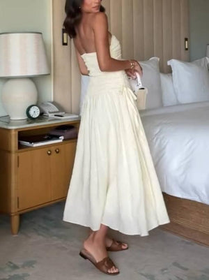 Aurohaya Tube Top Pleated Midi Dress